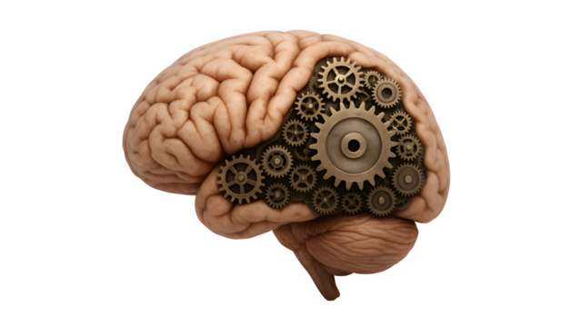 Human Brain with Interlocking Gears and Cogs PNG