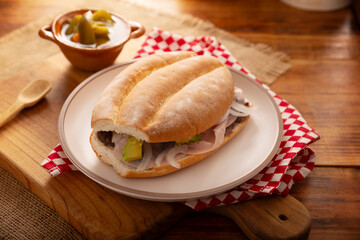 Mexican ham sandwich, in Mexico it is called Torta de Jamon, it is the most popular of the Mexican Tortas and the recipe varies depending on who prepares it, made with bolillo or telera bread.