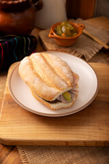 Mexican ham sandwich, in Mexico it is called Torta de Jamon, it is the most popular of the Mexican Tortas and the recipe varies depending on who prepares it, made with bolillo or telera bread.