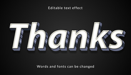 Thanks text effect with 3d white lettering on a dark background
