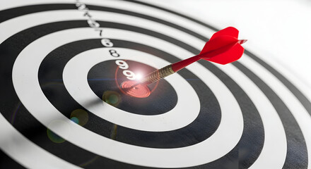Dartboard target with red dart in bullseye for success and accuracy in business and marketing concept