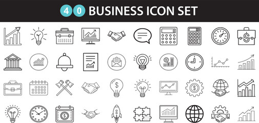 Business Line Icons Vector Set – 40 Editable Finance, Office, and Management Symbols