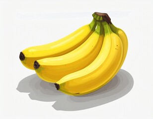 Bunch of ripe yellow bananas casting a soft shadow on a white background