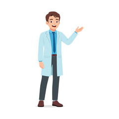 Happy Young Male Doctor in Lab Coat Presenting Information Medical Professional Illustration
