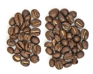 Roasted Coffee Beans Closeup Two Groups