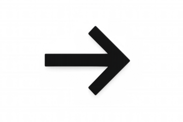 Black directional arrow pointing rightward, highlighting navigation or progression against transparent backdrop
