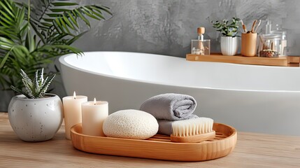 Relaxing spa setting with candles, soft towels, natural stones, and indoor plants for a serene bathroom experience