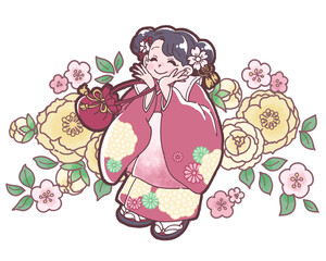 七五三の和服を着た女の子のイラスト