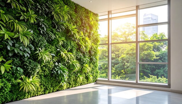 Fototapeta Modern indoor wall garden with large windows
