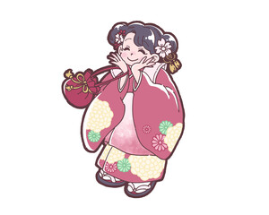 七五三の和服を着た女の子のイラスト