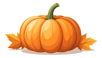 Vibrant autumnal pumpkin with autumn leaves, highlighted by warm, inviting hues.