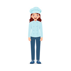 A Woman Chef in Uniform Standing Smiling with Red Hair Cartoon Illustration