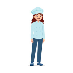 Happy Caucasian Woman Chef in Uniform Standing Cartoon Illustration Style Full Body Shot