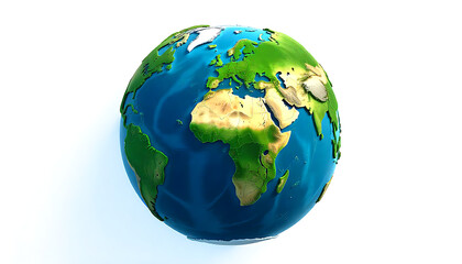 Colorful Earth Globe Showing Africa Europe and Asia in Bright Green and Blue