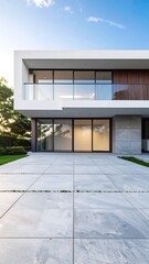 Modern Minimalist House Exterior with Driveway.