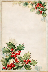 Minimal parchment with single holly sprig accent and neutral field