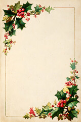 Holly sprigs top and bottom on light parchment with balanced layout