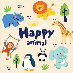 Happy Animal Cartoon Vector Design.eps