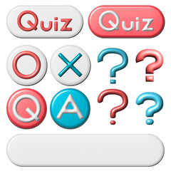クイズのモチーフ ぷっくり盛り上がった半立体のアイコンセット