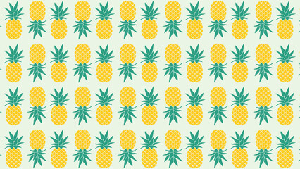 Seamless tropical pattern with bright yellow pineapples and green leaves on a light background. This fun and vibrant vector is perfect for fabric, wallpaper, packaging, and summer-themed designs