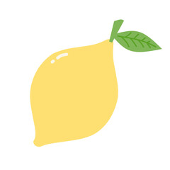 Flat Illustration of Fresh Yellow Lemon with Green Leaf