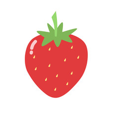 Flat Illustration of Red Strawberry with Green Leaves