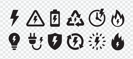 "Electricity Warning Symbols Collection, Energy, Hazardous Power Icons"