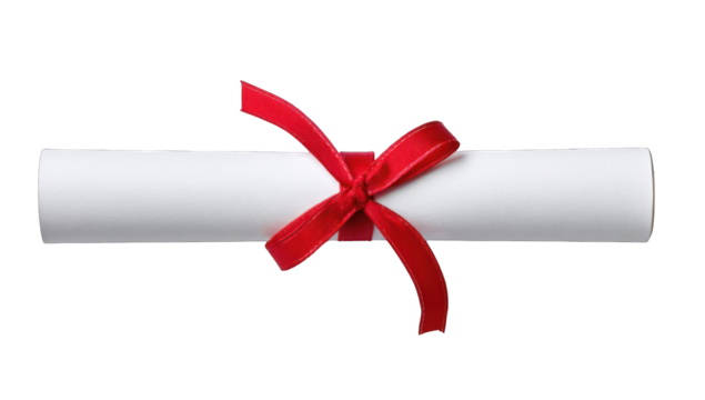 Rolled document with red ribbon