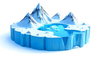 Iceberg with Snowy Mountains and Frozen Lake in Arctic Environment