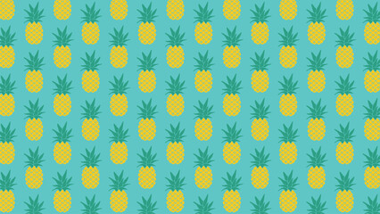 A cute and seamless pineapple pattern on a blue background. This tropical fruit vector is perfect for summer designs, fabric, and wrapping paper