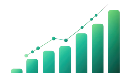 Growing chart with a rising line