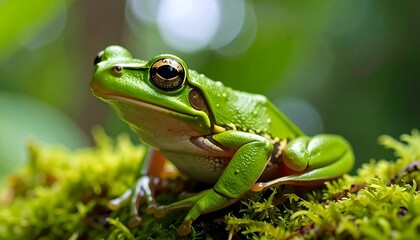 Naklejka premium Close-up of a vibrant green frog