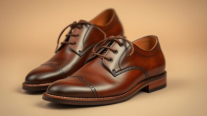 Handmade leather shoes displayed with meticulous craftsmanship on a neutral studio background.
