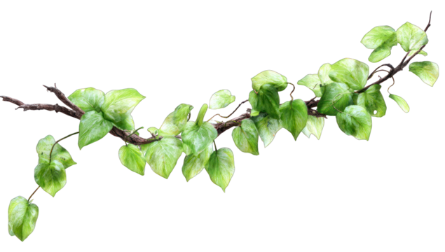 A vine-like plant branch with pale green leaves