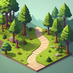 Obraz premium Isometric Forest Path Illustration.