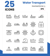 Water Transport Icon Set: 50 Nautical Vector Icons for Ships, Boats & Marine Travel in Clean Outline Style