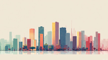 Fototapeta premium PastelCitySkylineMinimalistArt 