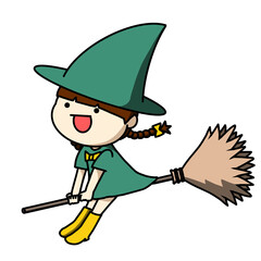 緑色の魔女の仮装をした女の子のイラスト