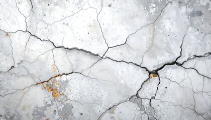 Obraz premium Close-up view of a cracked concrete surface, featuring a network of fissures and textured imperfections