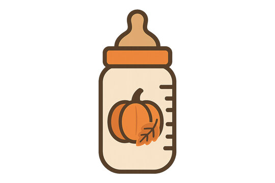 Charming baby bottle with a festive pumpkin and leaf, perfect for fall themed designs