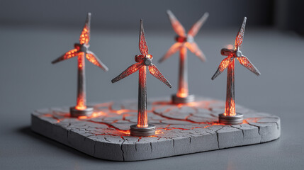 Miniature Wind Turbines With Red Illumination