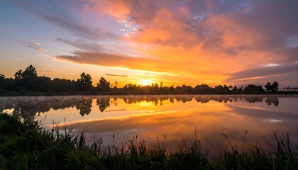Fototapeta premium Sunrise over tranquil lake