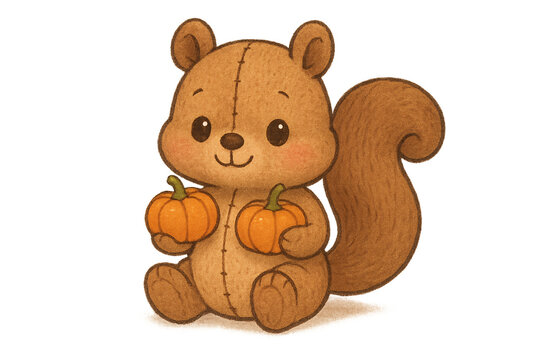 Ador&aacute;vel esquilo de pel&uacute;cia com ab&oacute;boras, perfeito para projetos fofos de outono e decora&ccedil;&atilde;o sazonal