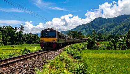 Naklejka premium Scenic train journey through lush countryside