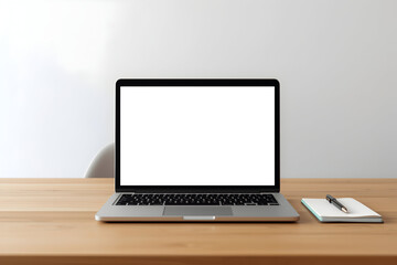 Fototapeta premium Laptop with Empty Screen and Writing Set on a Desk Mockup Perfect for Presenting Website
