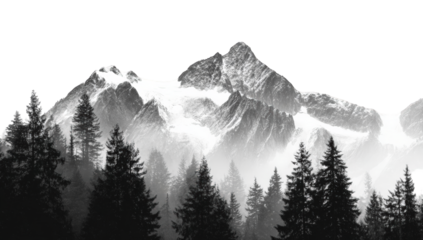 Monochrome mountain range with fog