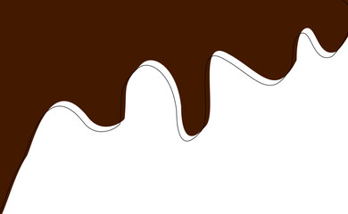 Background of melting brown vector, splashes, drops with abstract waves in a flat style. Chocolate, syrup, honey, liquid.