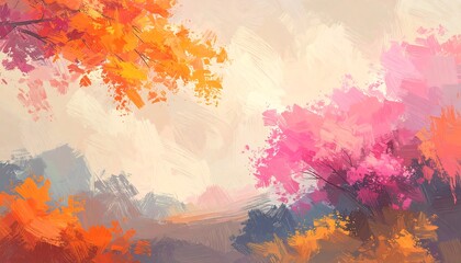 Obraz premium A vibrant autumnal landscape, painted with expressive brushstrokes, showcasing a mix of warm and cool colors.