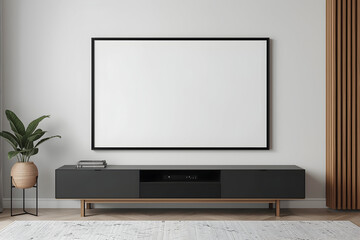 Minimalist living room interior featuring a blank canvas for artistic expression and modern design