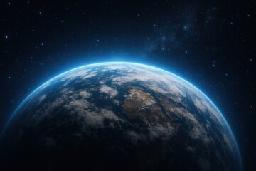 Obraz premium Earth's Embrace: A captivating view of planet Earth from space, showcasing its vibrant atmosphere and the vastness of the cosmos, evoking wonder and a sense of perspective.